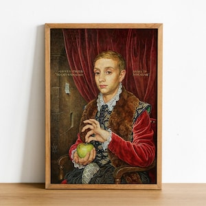 Boy With Apple Art Print: Renaissance Portrait, Framed Canvas