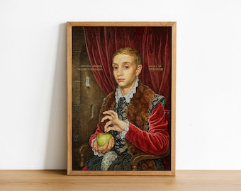 Boy With Apple Art Print: Renaissance Portrait, Framed Canvas