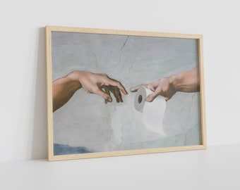 Funny Bathroom Art Print: Michelangelo Toilet Paper Meme