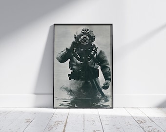 Vintage Diver Photo: Retro Scuba Diving Wall Art - Nautical Decor