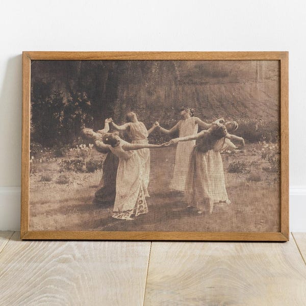 Witches & Nymphs Dancing Art Print: Vintage Fire Dance Painting