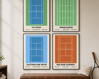Tennis Court Poster Set, 4 Piece Wall Art