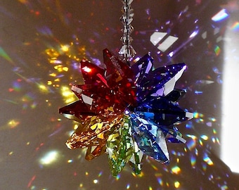 Rainbow Colored Crystal Cluster Suncatcher for Car or Home Window, Made with Swarovski Crystals -"ALEXANDRA"