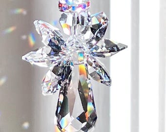 NEW - Angel with Cross  for Car or Home, All Swarovski Crystal in Clear and Silver Shade, Guardian Angel, 3 Lengths, "ANGELINA with Cross"