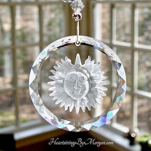 Etched Sun Face Suncatcher, Car Charm, Rainbow Maker for Car or Home, Made Entirely with Swarovski Crystals