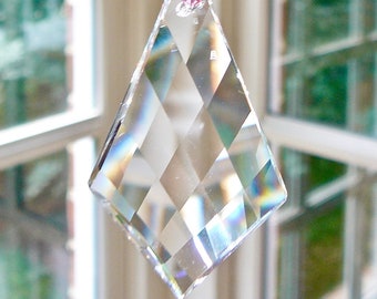 Diamond Shaped Swarovski Crystal Suncatcher, Rainboe Maker, with Either Pink Accents or all Clear, Window Decor,  2" Pendant "TESS"