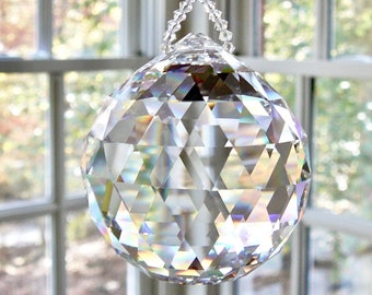 HUGE 50mm Crystal Ball Suncatcher, Made w/ Swarovski Crystal, Hanging Crystal Suncatcher, Rainbow Maker, Window Prism - "SIMPLICITY VENTI"