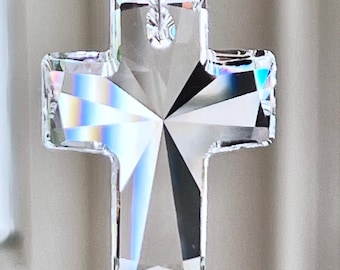 Crystal Cross Suncatcher Made Entirely with Swarovski Crystals, For Home or Car, Choose From 2 Lengths, in Clear or Clear AB
