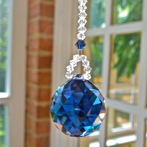 Dark Blue 20mm Crystal Ball Car Charm, All Swarovski Crystals for Rearview Mirror or Home Window Ornament, 13 Colors - "LITTLE SIMPLICITY"