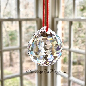 Swarovski Strass Crystal Ball, 20mm, 30mm and 40mm Logo-Etched Faceted Ball on Red String, Feng Shui Crystal