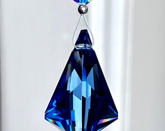 NEW - Swarovski "Blue Vibe" Crystal Suncatcher, 38mm (1.5") Vintage Dark Sapphire Crystal Vibe, Handmade Car Charm or Home Window Prism