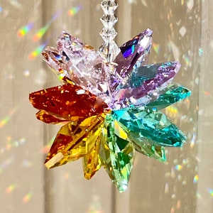 Pastel Rainbow Colored Crystal Suncatcher - Entirely Swarovski Crystal - 2 Lengths, Rainbow Maker for Car or Home Window  - "LEXI"