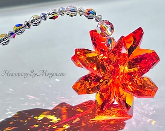 Brilliant Swarovski Blend of Orange, Red, and Yellow Fire Opal Star Cluster, Rare Find,  Suncatcher for Car or Home, Handmade