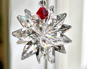 Crystal Prism Auto Anhänger, Cluster-Auto-Anhänger für Rückspiegel oder Haus, alle Swarovski-Kristalle, 2 Längen - "STELLA mit einem HINT von RED"