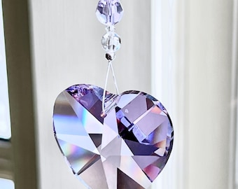NEW - Swarovski Lilac or Pink Crystal Heart Suncatcher, 2 Styles, Rainbow Maker, Handmade, "Lila"