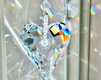 ハート✩.*˚SWAROVSKI置き型サンキャッチャー スワロフスキークリスタルサンキャッチャー 27mm オーロラ ワイルド