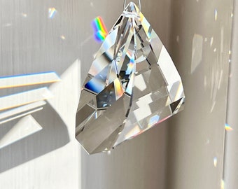 Pyramid Suncatcher Made with Rare Vintage Chunky Swarovski Crystal Pyramid and Swarovski Beads, Amazing Rainbows - "ZEN"