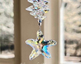 Crystal Starfish Suncatcher, for Car Mirror or Home Window, 2 Colors, Beautiful Rainbow Maker, "Little Sea Star"