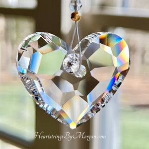 NEW - Swarovski Crystal Heart Suncatcher, Retired 36mm Clear Heart for Car Rearview Mirror or Home, "Anika II" on Chain