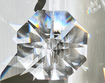 NEW - Large and Beautiful Rainbows, Swarovski Crystal Suncatcher for Home Window, Rare 60mm (2.4") Octagon, Minimalist "Quasar" Handmade