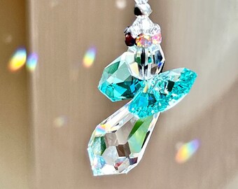 Littlest Angel Car Charm Made with Swarovski Crystals, Suncatcher for Rearview Mirror, Car Accessory, 14 Wing Colors