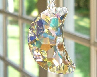 AB Crystal Moon for Rearview Mirror, Car Charm, Prism, Made with Swarovski Crystals - "LITTLEST MOON"