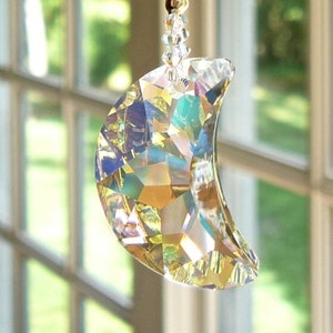 AB Crystal Moon for Rearview Mirror, Car Charm, Prism, Made with Swarovski Crystals - "LITTLEST MOON"