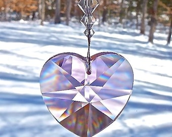 Retired Pink Crystal Heart Suncatcher, Made with Swarovski Pendant and Crystals, Rainbow Maker - "ROSALIE"
