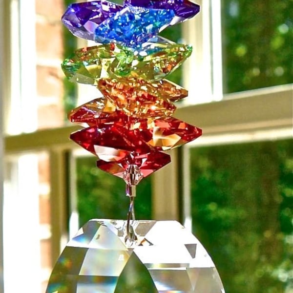 Crystal Prism Sun Catcher, Swarovski View with Swarovski Chakra Crystal Octagons, Suncatcher, Rainbow Maker - "MORGAN"