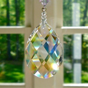 Crystal Drop Car Charm Made with Swarovski Crystals, Choose Light Amethyst or Sapphire - "ABBY"