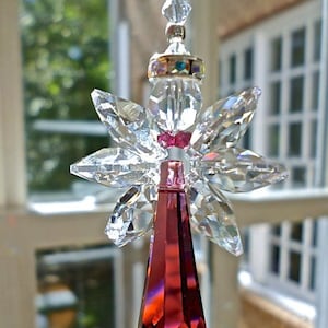 Guardian Angel Car Charm in Red, Made with Swarovski Crystals, Hanging Angel for Your Home or Car Mirror, 3 Lengths, "FAITH"