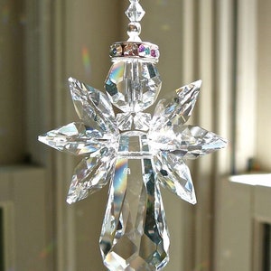 Swarovski Crystal Guardian Angel Suncatcher for Home or Car Mirror, Angel of Protection, in 3 Lengths - "ANGELINA" All Clear
