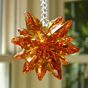 Orange Car Charm, Suncatcher, Rear View Mirror Crystal Cluster Prism Made With Swarovski Dark Topaz Octagons - &quot;STELLA ORANGE&quot;