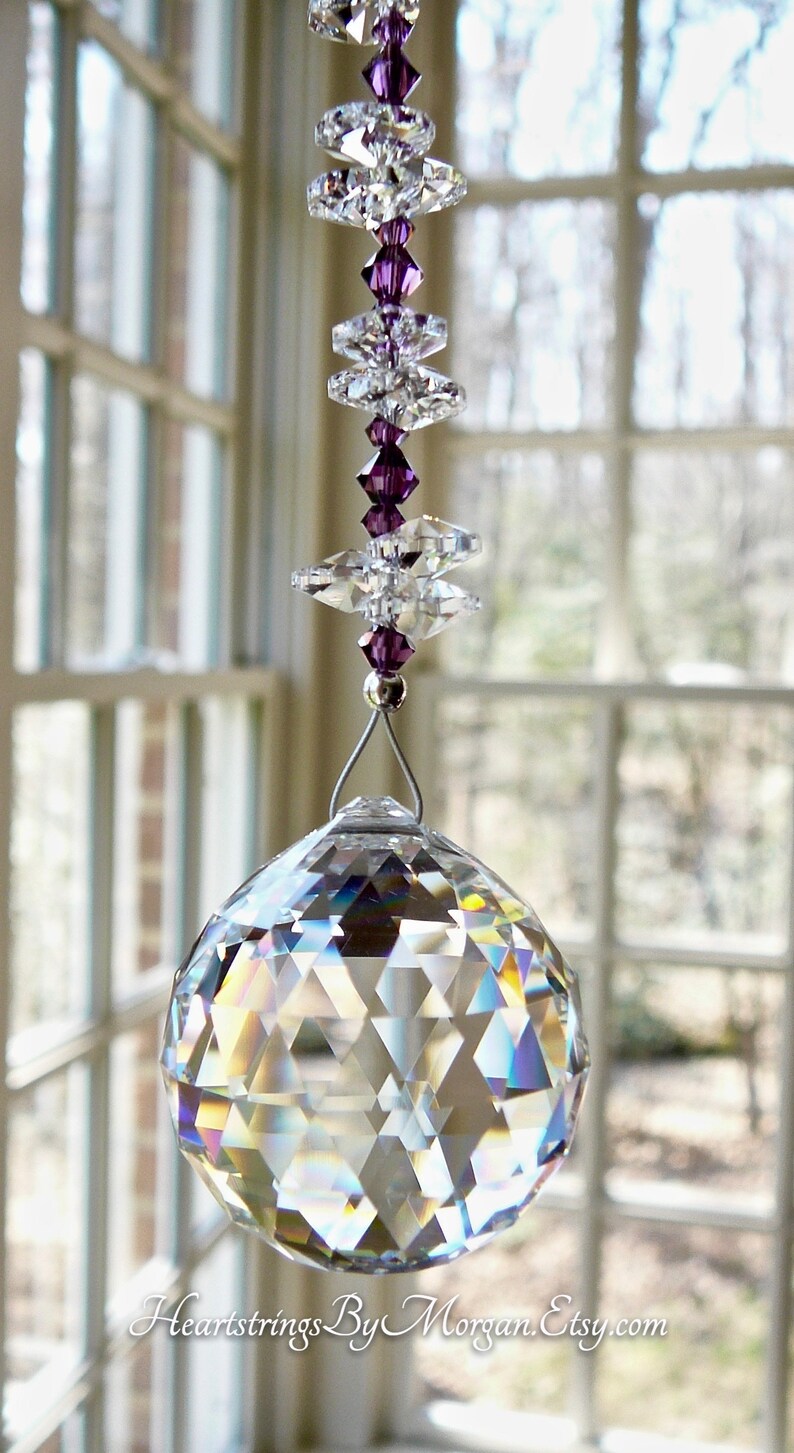 Crystal Ball Suncatcher With Amethyst Entirely Swarovski Etsy
