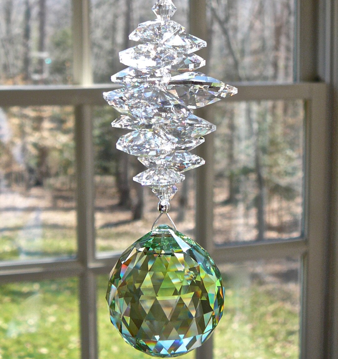Green Crystal Sun Catcher, Crystal Ball Prism 30mm Made W/ Peridot ...