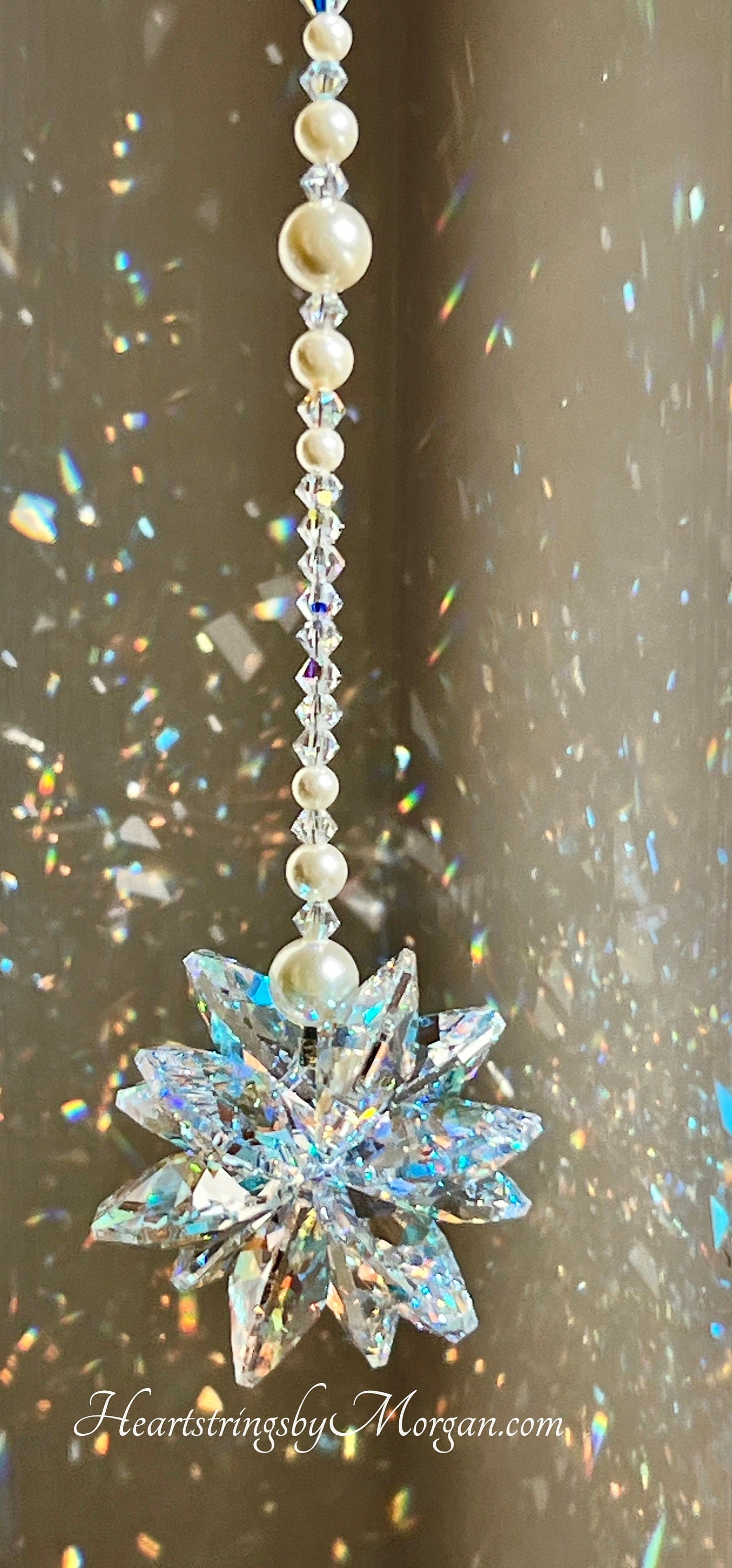 Aurora Borealis Suncatcher, Cluster With Pearls, Made W/ Swarovski