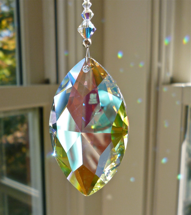 AB Swarovski Crystal Suncatcher 50mm ab Marquis Shaped Prism Etsy