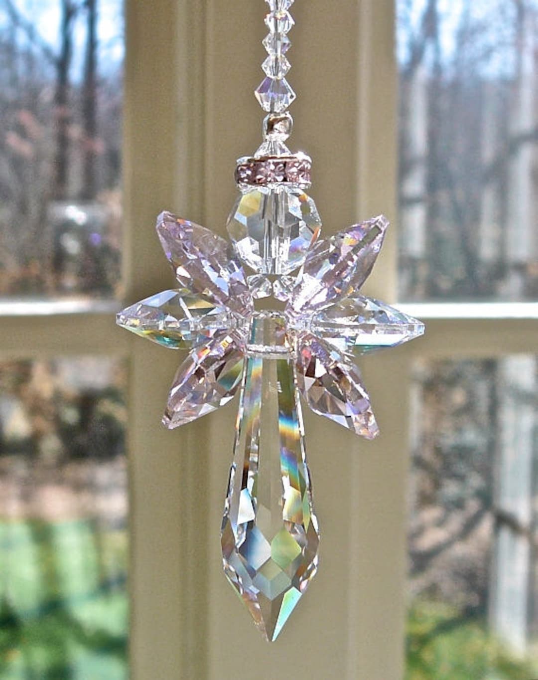 Crystal Angel Suncatcher With Pink and AB Crystal Wings Made - Etsy