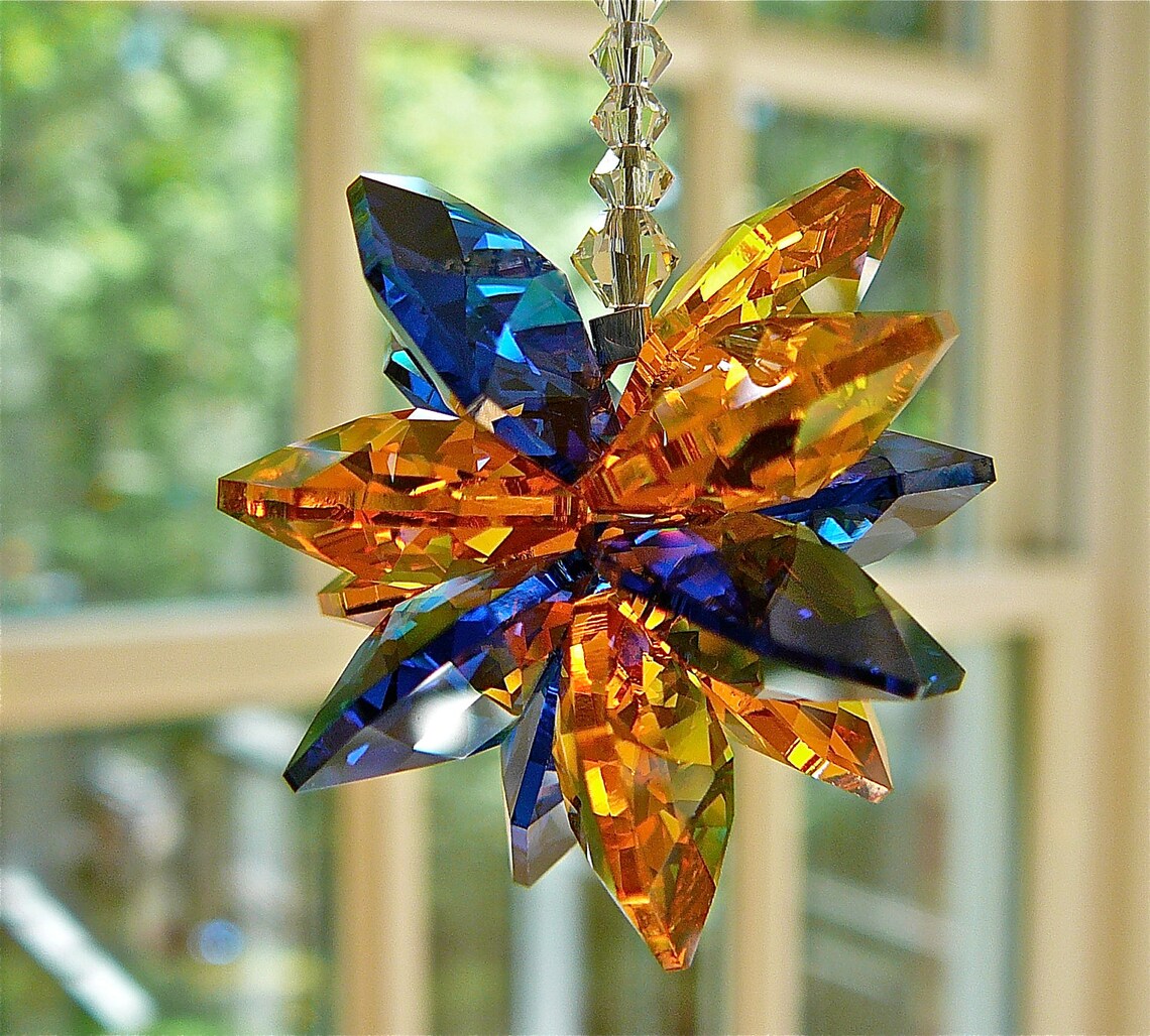 Blue and Orange Crystal Car Charm Sun Catcher Swarovski Etsy