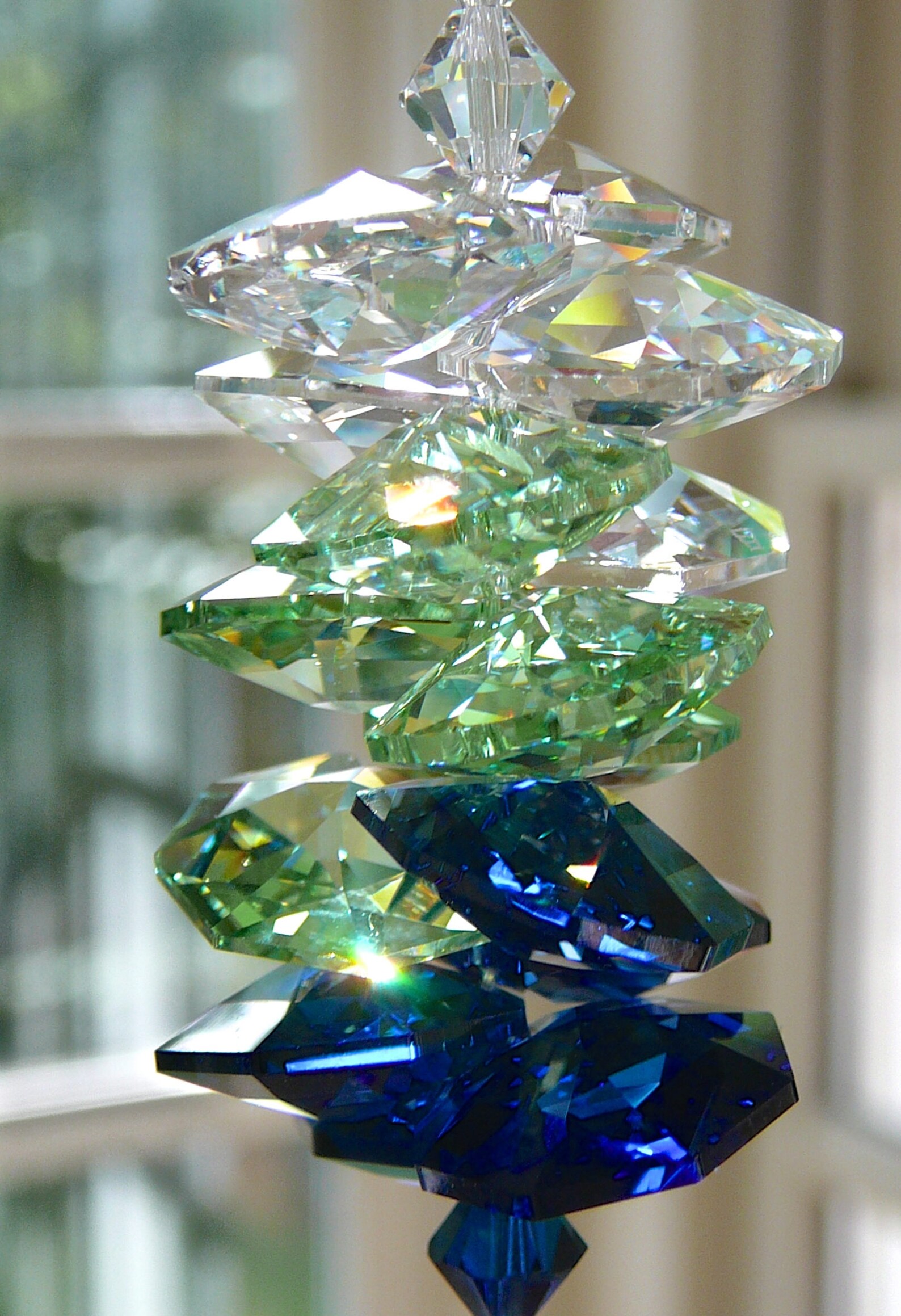 Green And Blue Crystal Suncatcher W Clear Crystal Ball Etsy