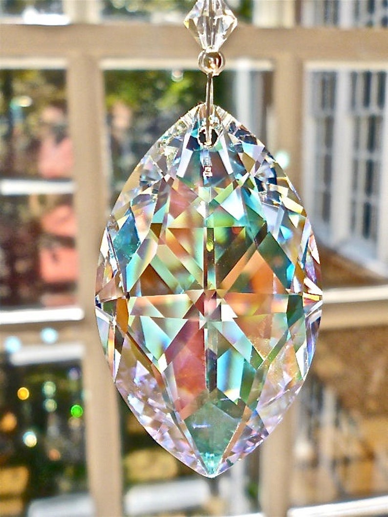 AB Swarovski Crystal Suncatcher 50mm ab Marquis Shaped Prism Etsy