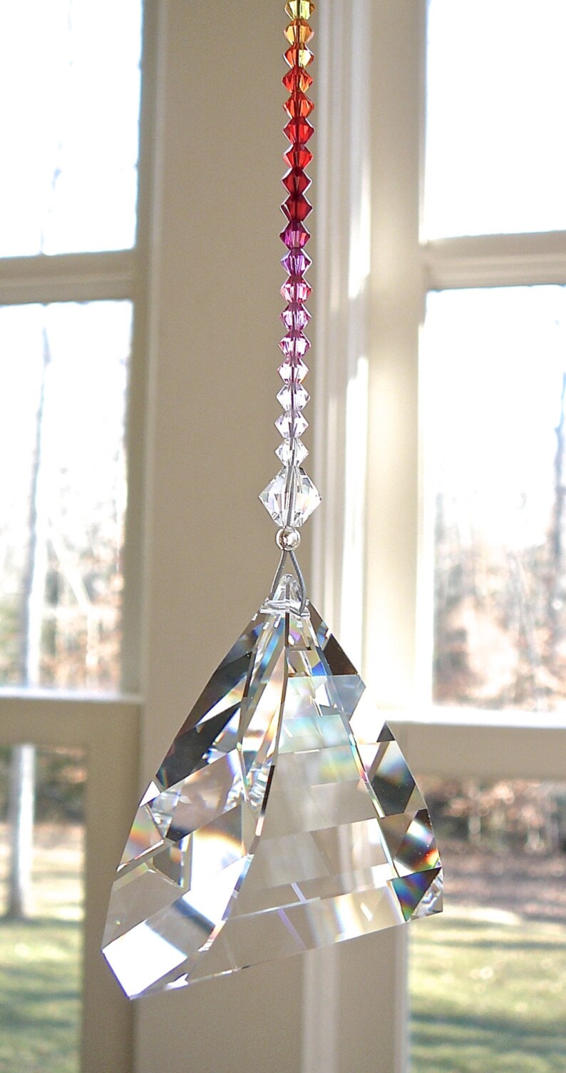 Swarovski Crystal Pyramid Suncatcher with Colorful Strand in Etsy