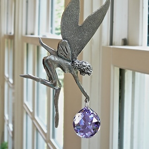 Fairy Suncatcher, Made w/ Pewter Fairy and Swarovski Crystal Ball and Beads, Choice of 14 Colors - "MARY THE FAIRY"