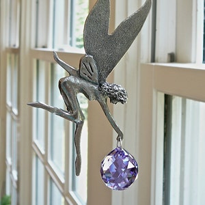Solfångare av tenn, handgjord med tennälva och Swarovski-kristall, fönsterdekoration, ljusfångare, val av 14 färger - "MARY THE FAIRY"