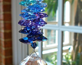 Crystal Ball Ornament, Suncatcher  Prism Rainbow Maker in Peacock Colors, Made Entirely with Swarovski Crystals "NIRVANA"