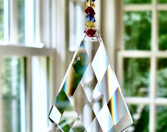 Crystal Kite Suncatcher Made w/ Swarovski Crystals,  Window Ornament, Rainbow Crystal in Primary Colors, Teacher Gift