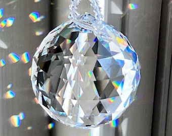 Swarovski 50 mm (2") kristallen bol zonnevanger, hangende kristallen zonnevanger, regenboogmaker, raamprisma - "EENVOUDIGE VENTI"