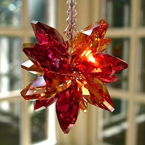 Rot und Orange Swarovski Kristall Auto Anhänger, Suncatcher, Auto Ornament, Rückspiegel Aufhänger, Crystal Cluster, Virginia Tech, Hokies