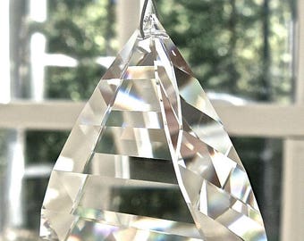 Large Swarovski Crystal Pyramid Suncatcher Made w/ Rare Vintage 50mm Swarovski Prism and Swarovski Chakra Colored Beads, "GIZA"