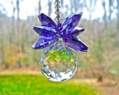 Swarovski Crystal Ball Topped with Cluster of Swarovski Crystal Octagons, Car Hanger, Available in 14 Colors (see last photo) - quot OLIVIA quot